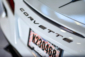 Closeup of Rear of 2020 Corvette with temporary tag
